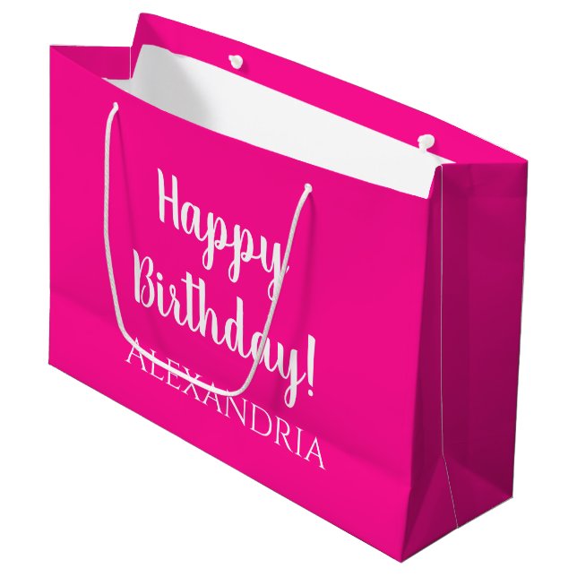 Grand Sac Cadeau Anniversaire personnalisé Hot rose Fête Favoriser (Devant Angle)