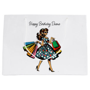 Grand Sac Cadeau Anniversaire Personnalisé Rétro Dame