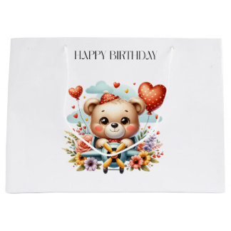 Grand Sac Cadeau Anniversaire Pilote Ours en Peluche