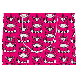 Grand Sac Cadeau Anniversaire rose licorne rose