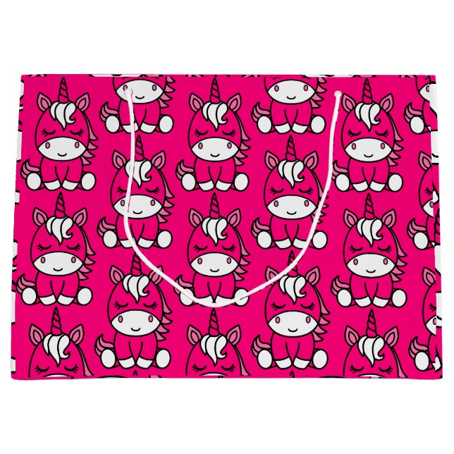 Grand Sac Cadeau Anniversaire rose licorne rose (Devant)