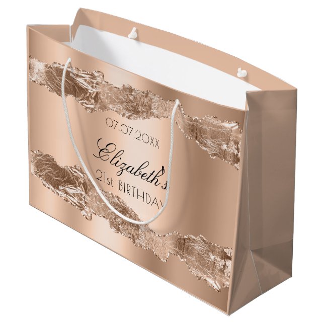 Grand Sac Cadeau Anniversaire rose or agate nom élégant (Dos Angle)