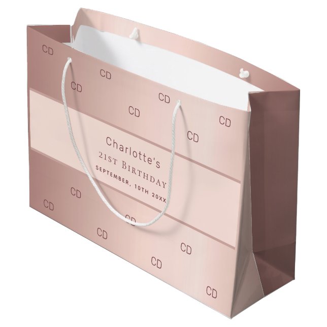 Grand Sac Cadeau Anniversaire rose or monogramme (Dos Angle)
