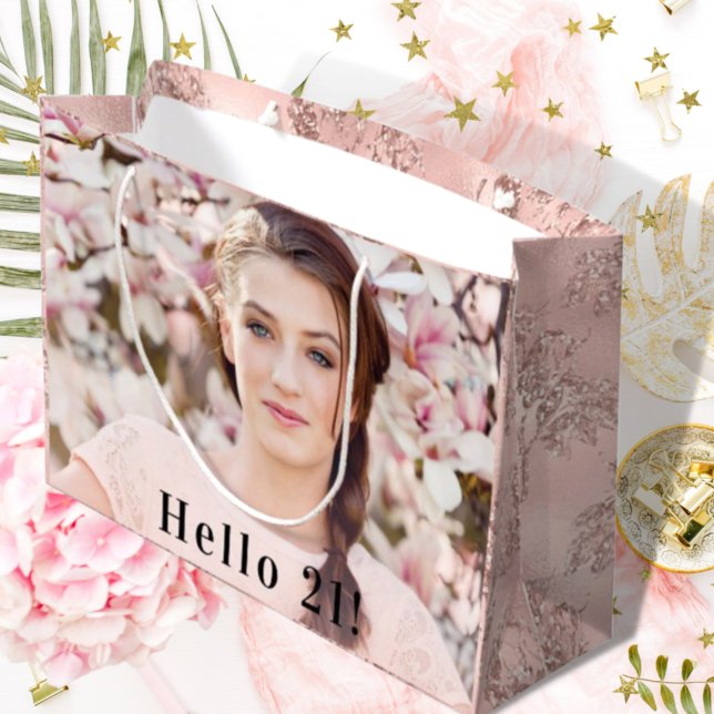 Grand Sac Cadeau Anniversaire rose or parties scintillant personnal (Créateur téléchargé)