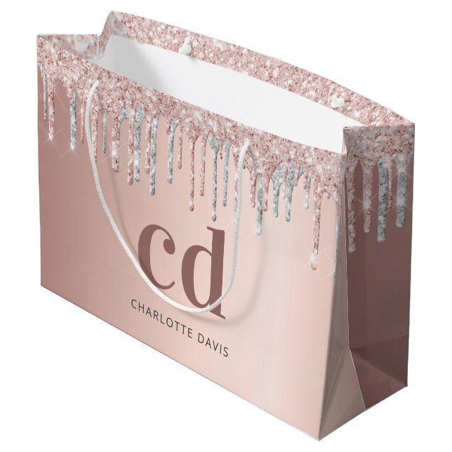 Grand Sac Cadeau Anniversaire rose or rose argent (Dos Angle)