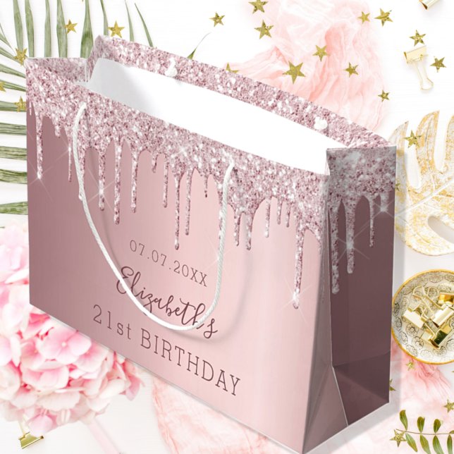 Grand Sac Cadeau Anniversaire rose pâle gouttes de parties scintill (Créateur téléchargé)