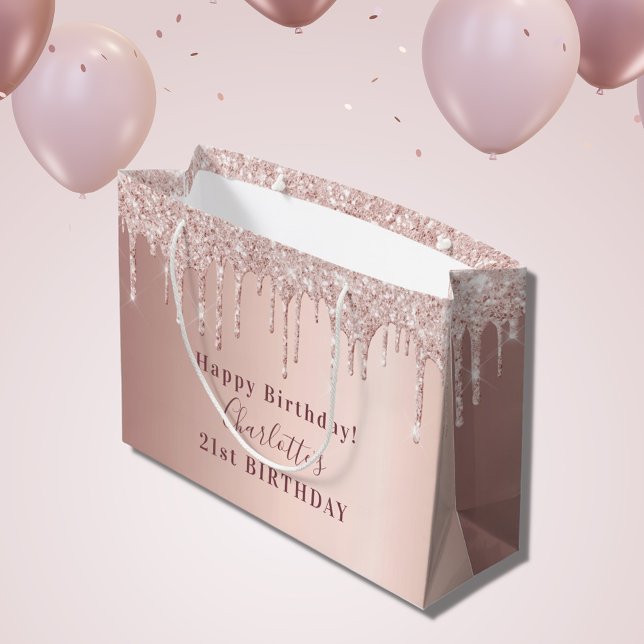 Grand Sac Cadeau Anniversaire rose parties scintillant or gouttes d (Créateur téléchargé)