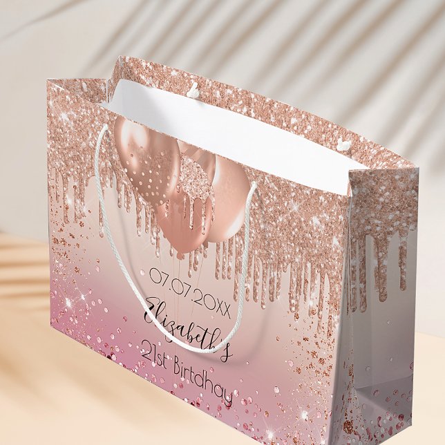 Grand Sac Cadeau Anniversaire rose rose or parties scintillant ball (Créateur téléchargé)