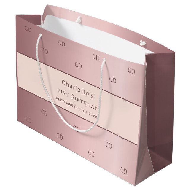 Grand Sac Cadeau Anniversaire rose rose pâle monogramme moderne (Dos Angle)
