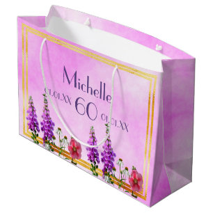 Grand Sac Cadeau Anniversaire rose violet nom fleur sauvage