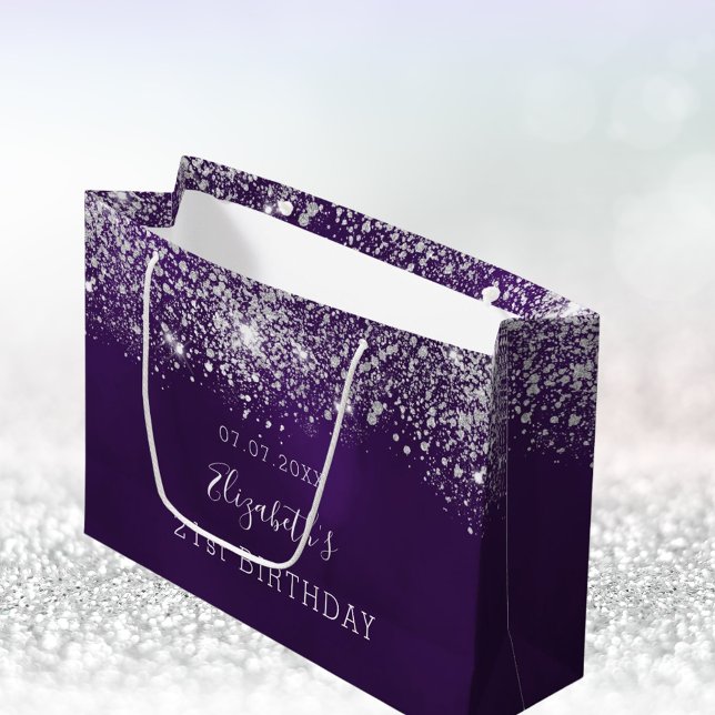 Grand Sac Cadeau Anniversaire violet argent parties scintillant mon (Créateur téléchargé)