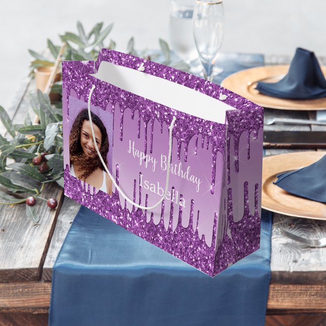 Grand Sac Cadeau Anniversaire violet parties scintillant gouttes no (Créateur téléchargé)