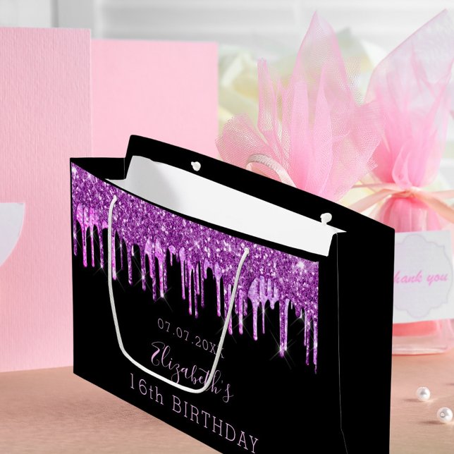 Grand Sac Cadeau Anniversaire violet parties scintillant rose goutt (Créateur téléchargé)