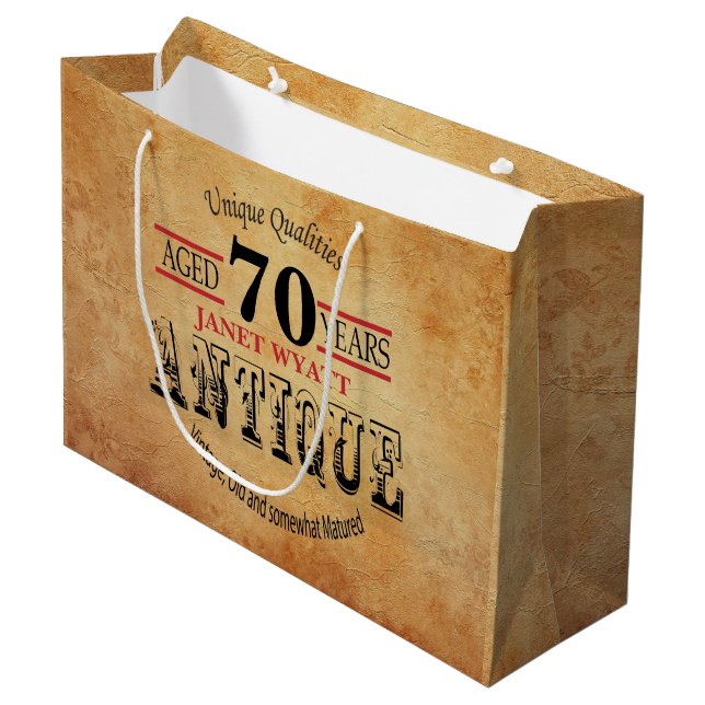 Grand Sac Cadeau Antique 70e anniversaire (Devant Angle)