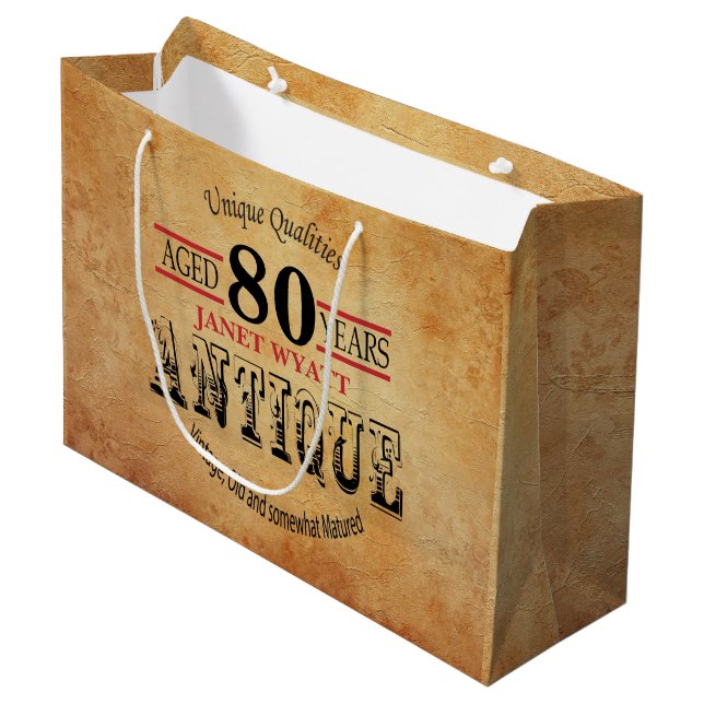 Grand Sac Cadeau Antique 80e anniversaire (Devant Angle)