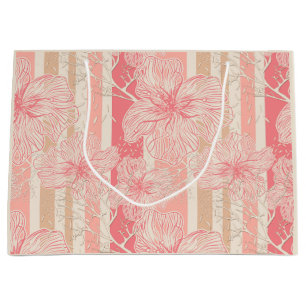 Grand Sac Cadeau Apricot motif à rayures florales rose