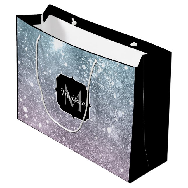 Grand Sac Cadeau Aqua bleu rose galaxie marine abstrait Monogramme (Devant Angle)
