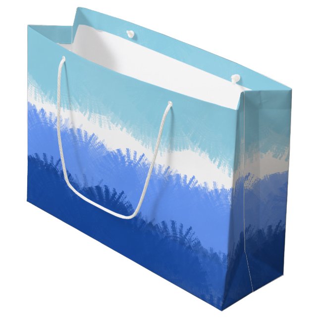 Grand Sac Cadeau Aquarelle Abstraite moderne tons bleus (Devant Angle)