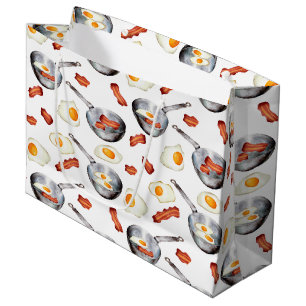 Grand Sac Cadeau Aquarelle Bacon & Oeufs Petit déjeuner Motif alime