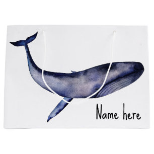 Grand Sac Cadeau Aquarelle Baleine bleue