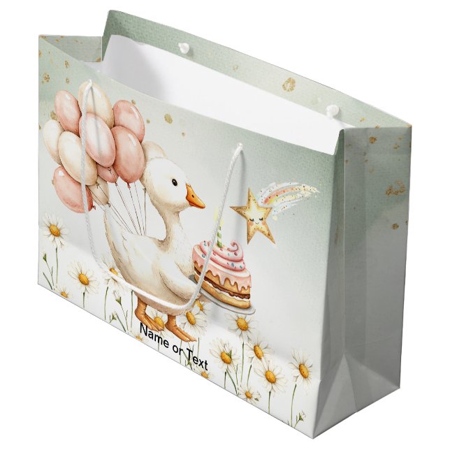 Grand Sac Cadeau Aquarelle Bébé Oie blanche Anniversaire fête migno (Devant Angle)