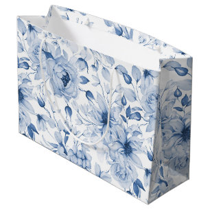 Grand Sac Cadeau Aquarelle Bleu et Blancs