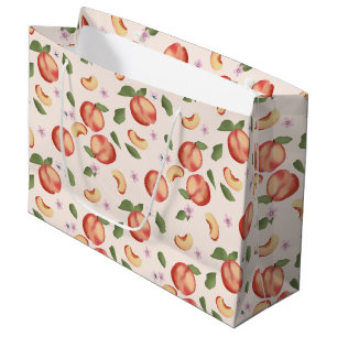 Grand Sac Cadeau Aquarelle botanique Pêches et fleurs