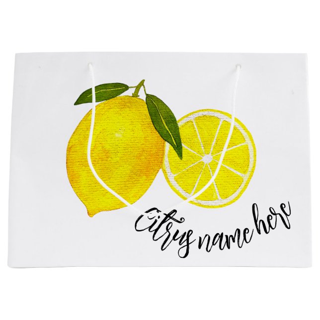 Grand Sac Cadeau Aquarelle Citron jaune (Devant)