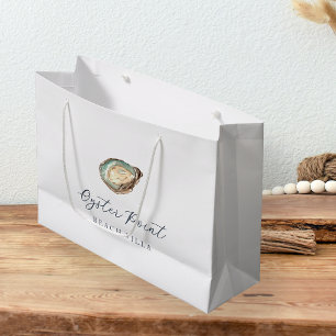 Grand Sac Cadeau Aquarelle côtière perle et huître