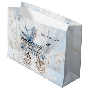 Grand Sac Cadeau Aquarelle Cute Classic Poussette Bleu Floral