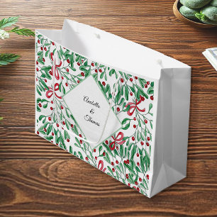 Grand Sac Cadeau Aquarelle de Noël Rustique Mistletoe