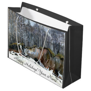 Grand Sac Cadeau Aquarelle de peinture de ravin neigeux