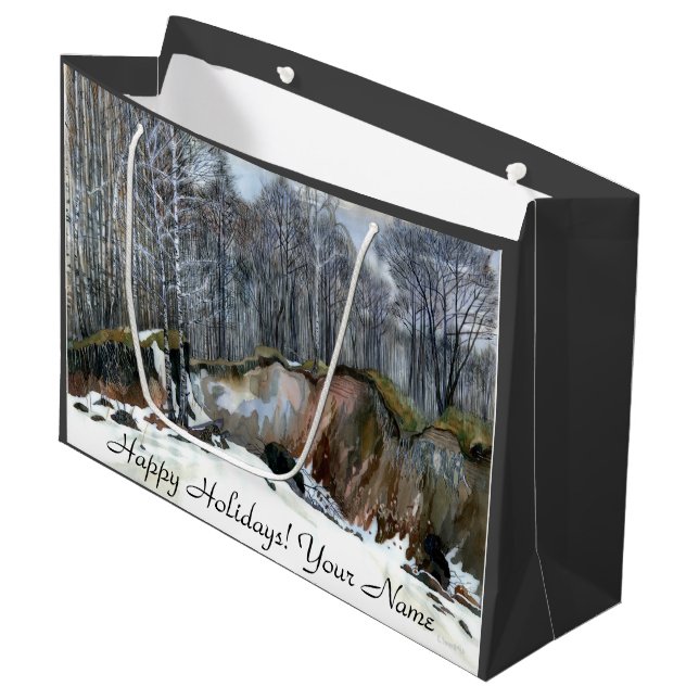 Grand Sac Cadeau Aquarelle de peinture de ravin neigeux (Devant Angle)