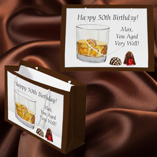 Grand Sac Cadeau Aquarelle de Whiskey Chocolate Truffes Anniversair (Créateur téléchargé)