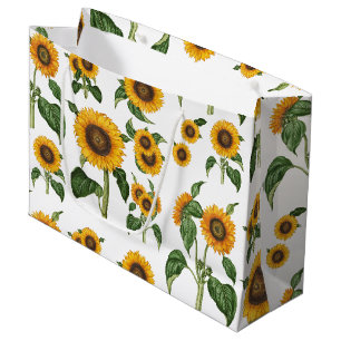 Grand Sac Cadeau Aquarelle Fleurs de soleil Botanique Foliage Verdu