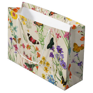 Grand Sac Cadeau Aquarelle Fleurs sauvages & papillons Jardin Flora