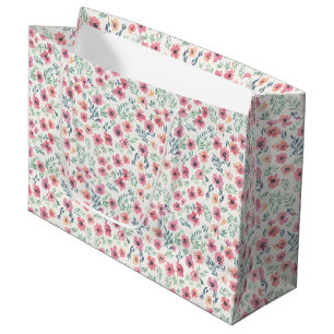 Grand Sac Cadeau Aquarelle florale abstraite sarcelle rose pêche