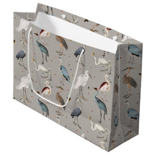 Grand Sac Cadeau Aquarelle Heron Bird Egret Nature Motif
