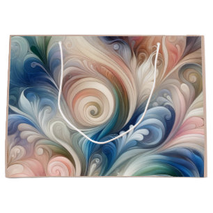 Grand Sac Cadeau Aquarelle Imaginaire Floral Pastel Bleu & Crème