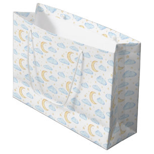 Grand Sac Cadeau Aquarelle Lune étoiles et nuages Motif