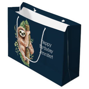 Grand Sac Cadeau Aquarelle mignonne Sloth & Feuilles tropicaux Anni