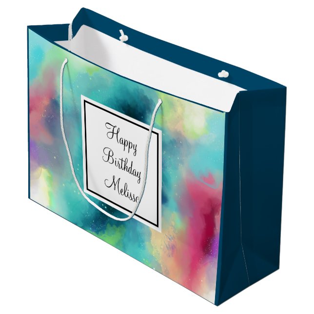 Grand Sac Cadeau Aquarelle moderne Green & Red Space Nebula (Devant Angle)