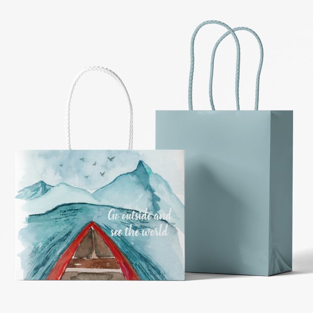 Grand Sac Cadeau Aquarelle Moderne Nature Voir La Devis Mondiale (Créateur téléchargé)