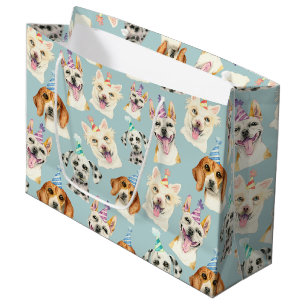 Grand Sac Cadeau Aquarelle Motif de Chien Bleu Cute