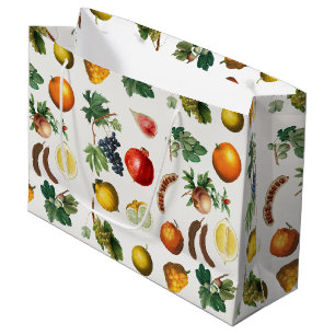 Grand Sac Cadeau Aquarelle Motif de fruits méditerranéen