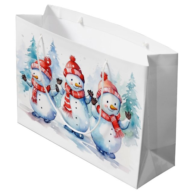 Grand Sac Cadeau Aquarelle Noël Neige (Dos Angle)