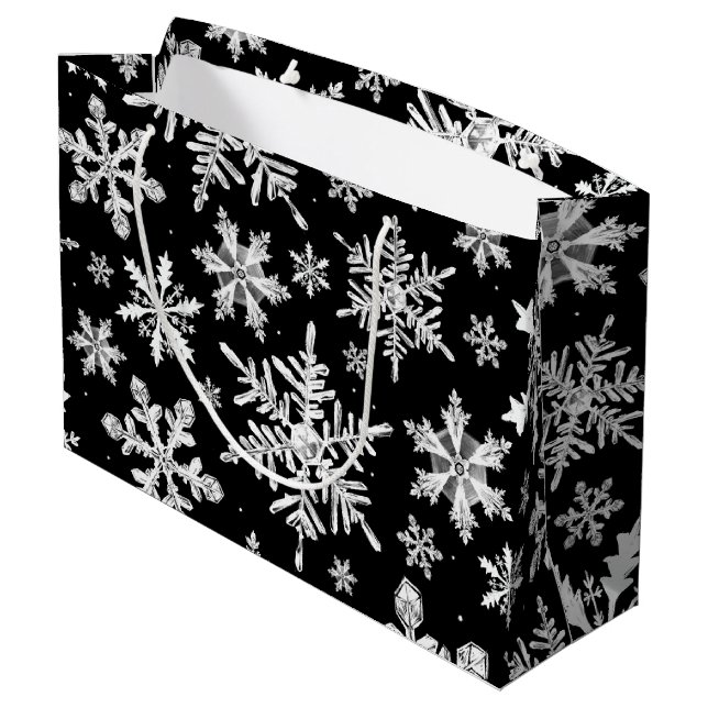 Grand Sac Cadeau Aquarelle Remplissage de flocon de neige (Dos Angle)