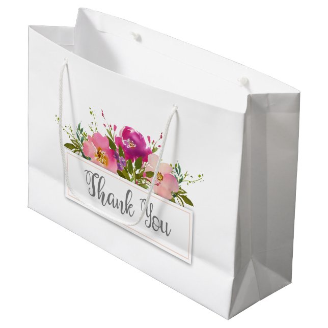 Grand Sac Cadeau Aquarelle rose Fête des mariées florale (Devant Angle)