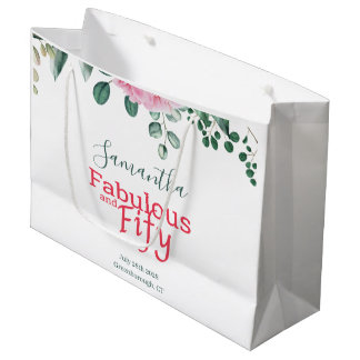 Grand Sac Cadeau Aquarelle rose Floral 50e fête d'anniversaire Fave