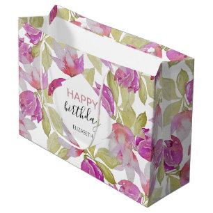 Grand Sac Cadeau Aquarelle rose Magnolia Florale Art